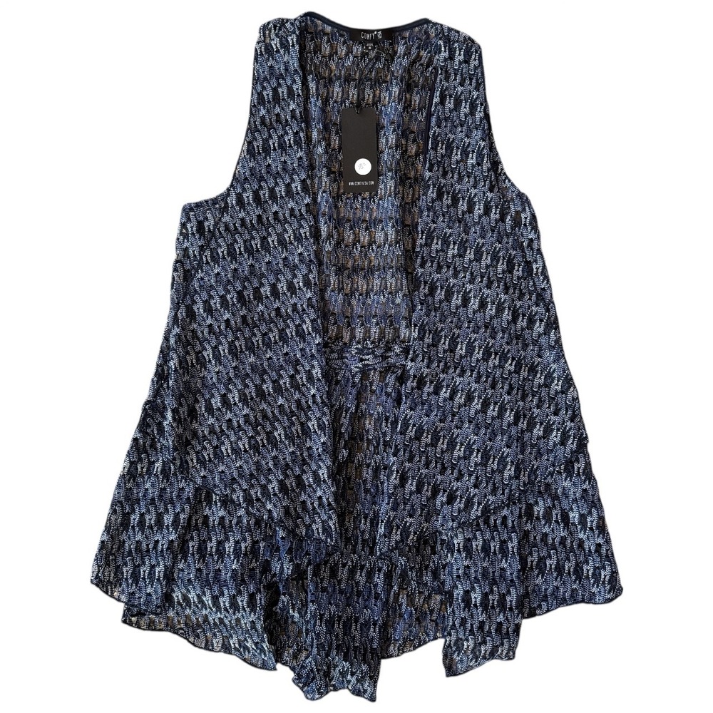 COMFY USA Women's Knit Open Front Vest Cardigan Blue White Size S